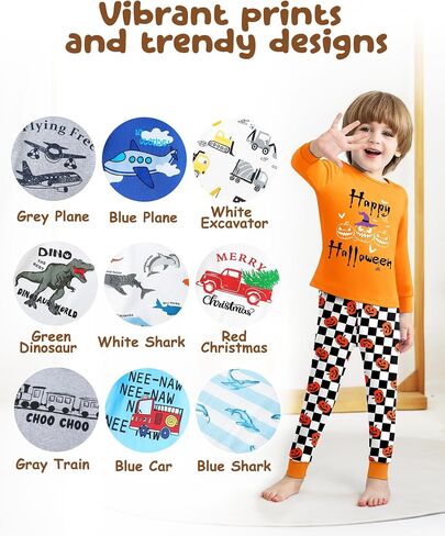 Mikrdoo Boys Pajamas 2-Piece Tagless Snug-Fit Cotton PJs Set Soft Cozy Long Sleeve Top and Pants Sleepwear Size 2-12 Years in Kuwait
