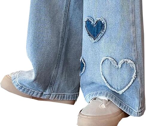 الفتيات جميل نمط القلب طباعة سراويل الخصر مرنة مرنة DENIM eide-eide-leg سروال جان مع جيوب in Saudi Arabia