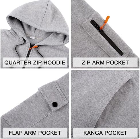 رجال تجريب الصوف الرياضي هوديي هوديي طويل الأكمام الطويلة الربع الأساسي zip pullover sweatshirt مع جيب الكانغا in Kuwait