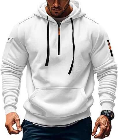 رجال تجريب الصوف الرياضي هوديي هوديي طويل الأكمام الطويلة الربع الأساسي zip pullover sweatshirt مع جيب الكانغا in Kuwait