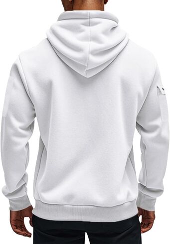 رجال تجريب الصوف الرياضي هوديي هوديي طويل الأكمام الطويلة الربع الأساسي zip pullover sweatshirt مع جيب الكانغا in Kuwait
