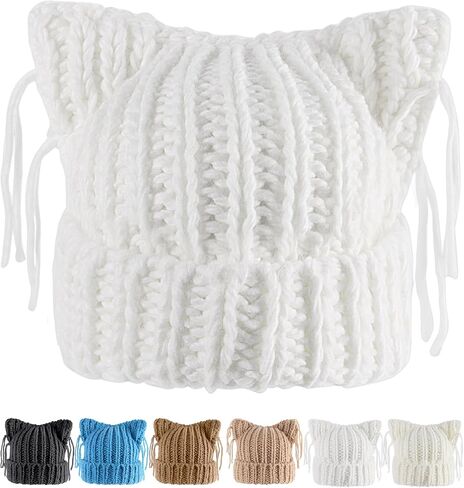 Babalet Cat Ear Beanie for Women Winter Winter Cap Cap chunky crochet hat hat tlouchy fox hat women winter strendy head leady in Kuwait