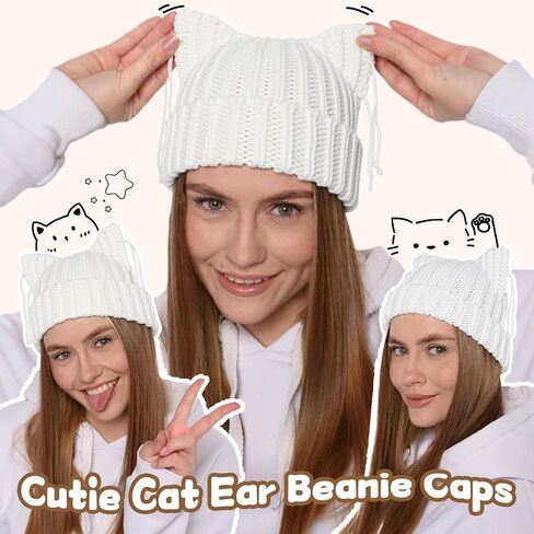 Babalet Cat Ear Beanie for Women Winter Winter Cap Cap chunky crochet hat hat tlouchy fox hat women winter strendy head leady in Kuwait