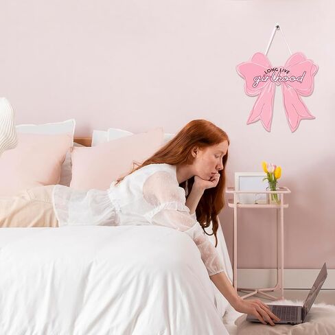 SFDHVCF Coquette Pink Bow Wall Decor Inspirational Preppy Bow Wall Sign Birthday Party Gifts Decorations Bowknot Welcome Door Sign for Bedroom College Dorm Apartment Indoor Porch Decor in Saudi Arabia