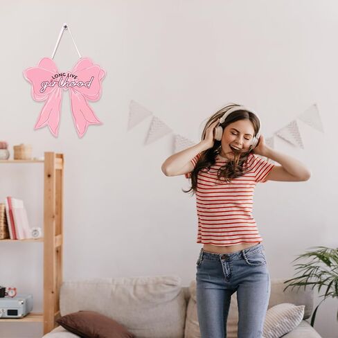 SFDHVCF Coquette Pink Bow Wall Decor Inspirational Preppy Bow Wall Sign Birthday Party Gifts Decorations Bowknot Welcome Door Sign for Bedroom College Dorm Apartment Indoor Porch Decor in Saudi Arabia