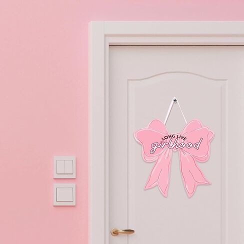 SFDHVCF Coquette Pink Bow Wall Decor Inspirational Preppy Bow Wall Sign Birthday Party Gifts Decorations Bowknot Welcome Door Sign for Bedroom College Dorm Apartment Indoor Porch Decor in Saudi Arabia