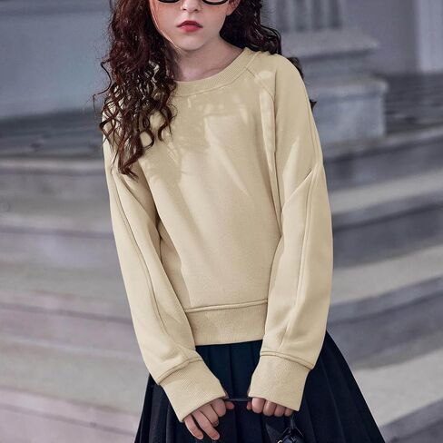 Girls Sweatshirt Crop Tops for Teens Girl Loose Fit Crewneck Pullover Ribbed Long Sleeve Shirt with Thumb Hole 4-15Y in Saudi Arabia