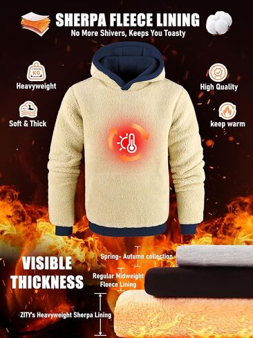 Zity Men Pullover Hoodie Sweatshirts sherpa sherpa مبطن Kangaroo جيب الشتاء المقاومة للرياح الصوف الدافئ رياضي رياضي in Kuwait