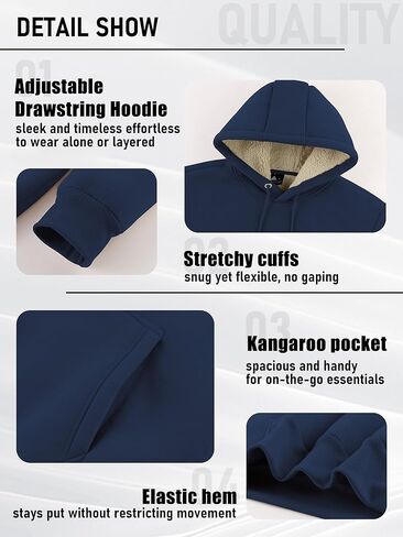 Zity Men Pullover Hoodie Sweatshirts sherpa sherpa مبطن Kangaroo جيب الشتاء المقاومة للرياح الصوف الدافئ رياضي رياضي in Kuwait