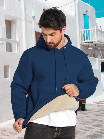 Zity Men Pullover Hoodie Sweatshirts sherpa sherpa مبطن Kangaroo جيب الشتاء المقاومة للرياح الصوف الدافئ رياضي رياضي in Kuwait