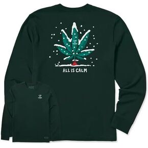 Life is Good. Men's All is Calm Long Sleeve Crusher Tee, Treeline Green in Kuwait