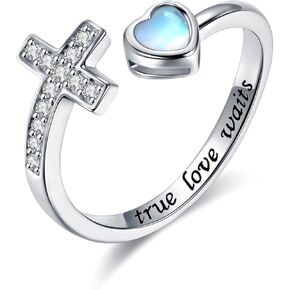 Mic Tai 925 Sterling Silver Cross Purity Ring - Christian Religious Adjustable Ring Jewelry Gifts for Women Girls (True Love Waits) in Kuwait