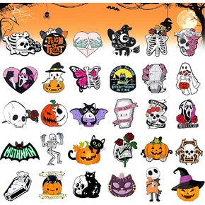 Punk Cute Halloween Acrylic Brooch Pins Set - 30PCS Pumpkin Skull Ghost Cat Decorative Pins for Backpacks, Clothes, Bags, Hats - DIY Halloween Accessories in Kuwait
