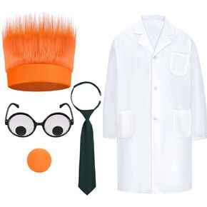 5 Pcs Funny Halloween Costume Accessories Set Orange Hairy Headband Wiggly Glasses Orange Nose Lab Coat Dark Green Tie for Adult Character Cosplay in Saudi Arabia