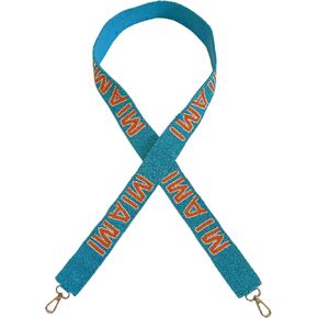 Lashicorn Miami Teal Beaded Purse Strap Orange Letters 49" Pro Football Stadium Approved Clear Bag Dolphin Gold Hardware Sports College Game Florida in Saudi Arabia
