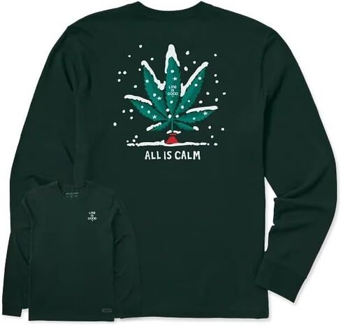 Life is Good. Men's All is Calm Long Sleeve Crusher Tee, Treeline Green in Saudi Arabia