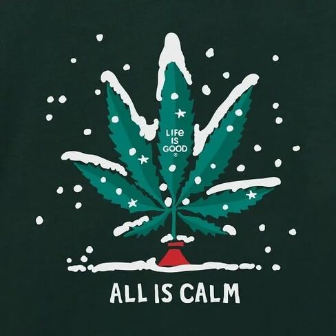 Life is Good. Men's All is Calm Long Sleeve Crusher Tee, Treeline Green in Saudi Arabia