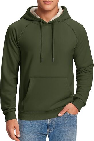 Cavva Men's Sweatshirt Sherpa Fleece Lined Warm Thermal Winter Workwear Mens Windproof Heavyweight Hoodie Pullover in Kuwait