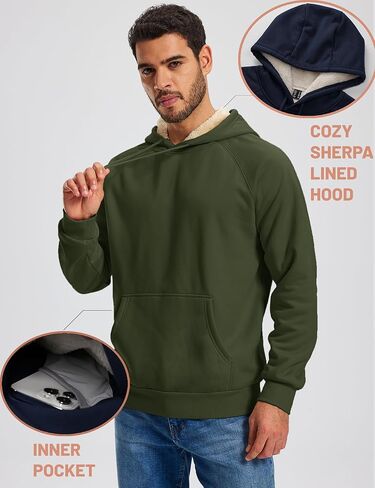 Cavva Men's Sweatshirt Sherpa Fleece Lined Warm Thermal Winter Workwear Mens Windproof Heavyweight Hoodie Pullover in Kuwait