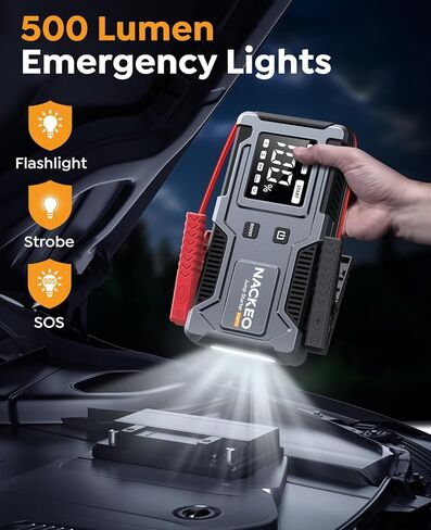 All-in-One Car Battery Jump Starter 6000A 20000mAh with Built-in Smart Jumper Cables, Car Jump Starter Jump Box Portable Jumper Cables for car (9.0L Gas/7.0L Diesel), LCD Display, Fast Charge, Lights in Kuwait