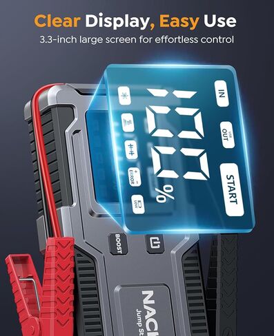 All-in-One Car Battery Jump Starter 6000A 20000mAh with Built-in Smart Jumper Cables, Car Jump Starter Jump Box Portable Jumper Cables for car (9.0L Gas/7.0L Diesel), LCD Display, Fast Charge, Lights in Kuwait