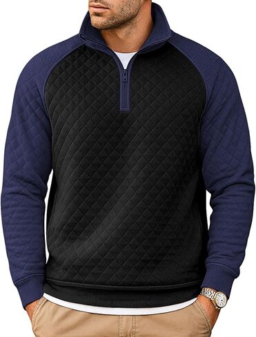Coofandy Mens Quarter Zip pullover sweatshirt sweatshirt متماسكة سترة طويلة الأكمام سترة نصف الرمز البليو بالبلوز مع جيب in Saudi Arabia
