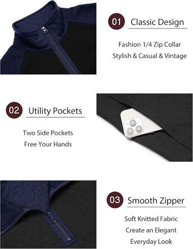 Coofandy Mens Quarter Zip pullover sweatshirt sweatshirt متماسكة سترة طويلة الأكمام سترة نصف الرمز البليو بالبلوز مع جيب in Saudi Arabia