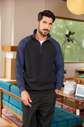 Coofandy Mens Quarter Zip pullover sweatshirt sweatshirt متماسكة سترة طويلة الأكمام سترة نصف الرمز البليو بالبلوز مع جيب in Saudi Arabia