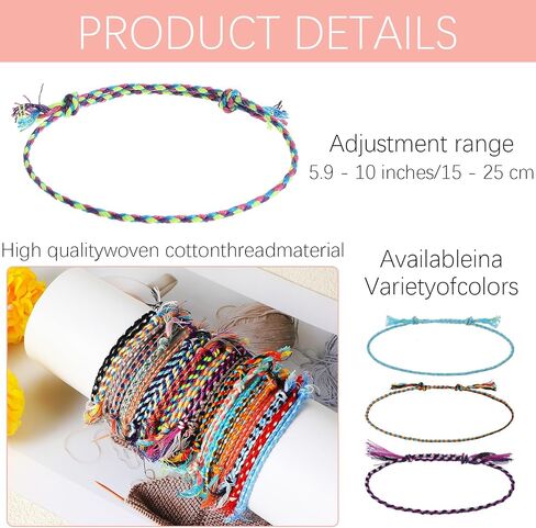 30pcs Woven Wrap Friends Friends Bracelets مصنوعة يدويًا قابلة للتعديل ملونة للسكان القطن حبل القطن المجوهرات المجوهرات in Kuwait