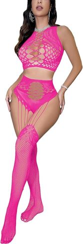 Women's Exotic Lingerie Sets for Women Sexy Top Fishnet Thigh High Stockings Two Piece Set Sheer Tights in Kuwait