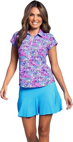 IBKUL Athleisure Wear Sun Protective UPF 50+ Icefil Cooling Allana Print Tulip Sleeve Polo - 45112 in Saudi Arabia
