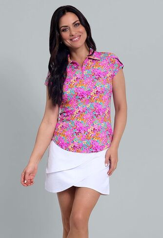 IBKUL Athleisure Wear Sun Protective UPF 50+ Icefil Cooling Allana Print Tulip Sleeve Polo - 45112 in Saudi Arabia
