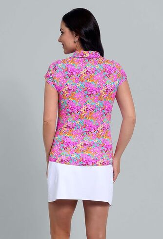 IBKUL Athleisure Wear Sun Protective UPF 50+ Icefil Cooling Allana Print Tulip Sleeve Polo - 45112 in Saudi Arabia