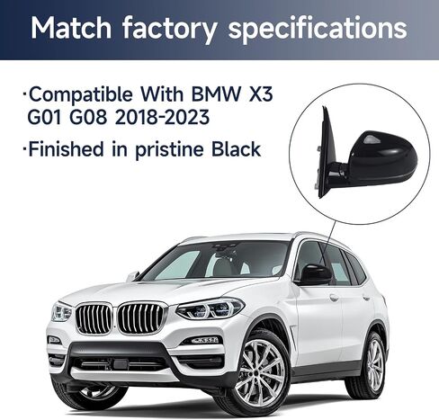 عرض مرآة العرض جانب السائق متوافق مع BMW X3 G01 G08 2018 2019 2020 2021 2022 2023 2.0L 3.0L W/SPOT SPOCات الأعمى ، طاقة مدفئة قابلة للطي قابلة للطي 51168491669 in Saudi Arabia