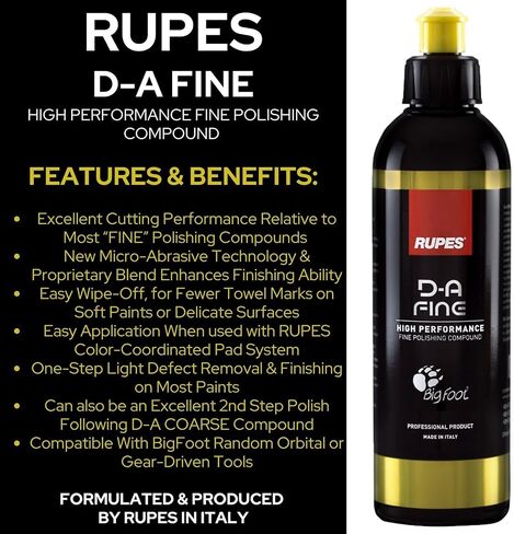 RUPES 5 Pack of High Performance Orbital Polishing Compounds - Includes 250 Milliliter Bottles of D-A Coarse, D-A Fine, UNO Protect, UNO Pure and Uno Advanced in Saudi Arabia