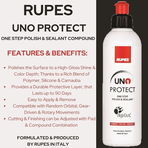RUPES 5 Pack of High Performance Orbital Polishing Compounds - Includes 250 Milliliter Bottles of D-A Coarse, D-A Fine, UNO Protect, UNO Pure and Uno Advanced in Saudi Arabia