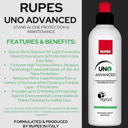 RUPES 5 Pack of High Performance Orbital Polishing Compounds - Includes 250 Milliliter Bottles of D-A Coarse, D-A Fine, UNO Protect, UNO Pure and Uno Advanced in Saudi Arabia