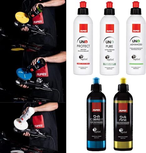 RUPES 5 Pack of High Performance Orbital Polishing Compounds - Includes 250 Milliliter Bottles of D-A Coarse, D-A Fine, UNO Protect, UNO Pure and Uno Advanced in Saudi Arabia