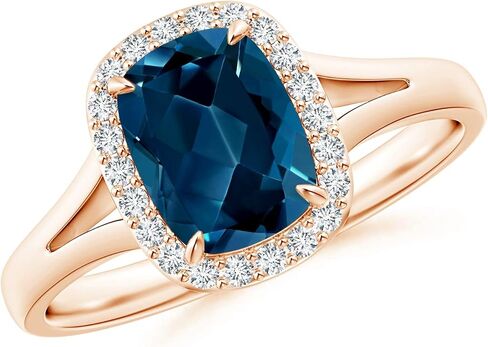 Angara Natural Claw-Set Cushion London Blue Topaz Halo split split shank in 14k solid gold/platinum | نوفمبر المولد ، عيد ميلاد ، المشاركة ، الذكرى السنوية ، هدية مجوهرات الزفاف للنساء in Saudi Arabia