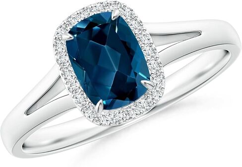 Angara Natural Claw-Set Cushion London Blue Topaz Halo split split shank in 14k solid gold/platinum | نوفمبر المولد ، عيد ميلاد ، المشاركة ، الذكرى السنوية ، هدية مجوهرات الزفاف للنساء in Saudi Arabia