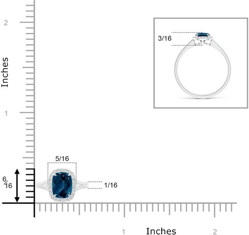 Angara Natural Claw-Set Cushion London Blue Topaz Halo split split shank in 14k solid gold/platinum | نوفمبر المولد ، عيد ميلاد ، المشاركة ، الذكرى السنوية ، هدية مجوهرات الزفاف للنساء in Saudi Arabia