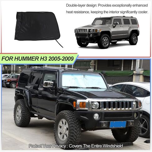 الزجاج الأمامي Sunshade لـ Hummer H3 2005-2009 النافذة الأمامية النافذة الشمسية الظل قابلة للطي قشرة الشمس المخصصة لوقاية أشعة الشمس المخصصة لأشعة الشمس الحاد in Kuwait
