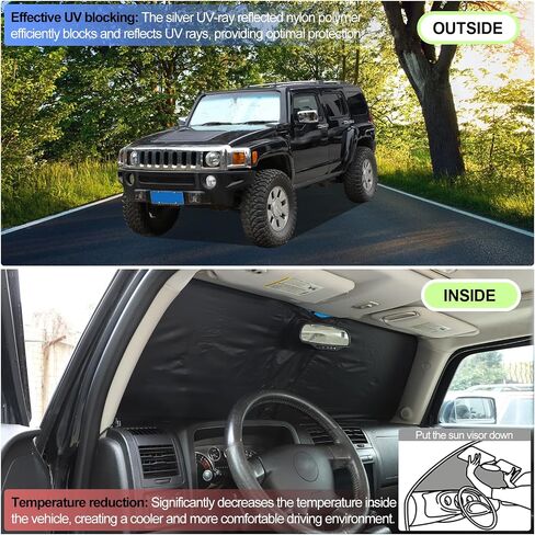 الزجاج الأمامي Sunshade لـ Hummer H3 2005-2009 النافذة الأمامية النافذة الشمسية الظل قابلة للطي قشرة الشمس المخصصة لوقاية أشعة الشمس المخصصة لأشعة الشمس الحاد in Kuwait