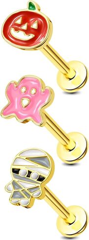 Jewseen 16g ، أقراط ، غضروف ، غضروف ، غضروف ، بالقرع ، Mummy Mummy Tragus Helix Conch ، Halloween Percing Jewelry for Women Men in Saudi Arabia