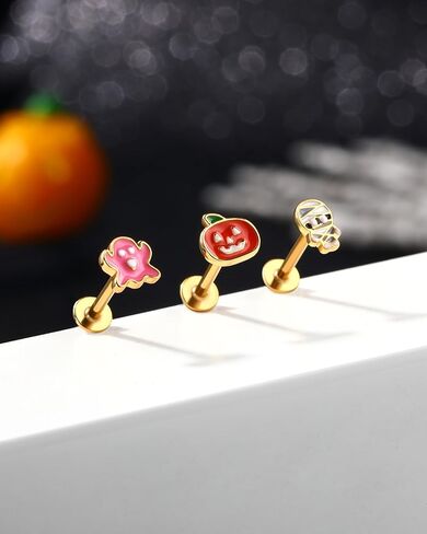 Jewseen 16g ، أقراط ، غضروف ، غضروف ، غضروف ، بالقرع ، Mummy Mummy Tragus Helix Conch ، Halloween Percing Jewelry for Women Men in Saudi Arabia