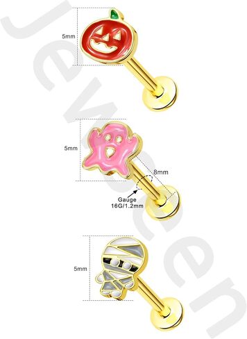 Jewseen 16g ، أقراط ، غضروف ، غضروف ، غضروف ، بالقرع ، Mummy Mummy Tragus Helix Conch ، Halloween Percing Jewelry for Women Men in Saudi Arabia