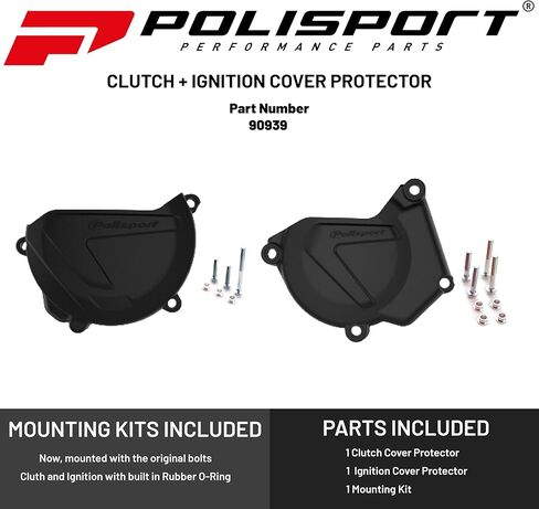 Polisport Clutch and Ignition Cover Protector Kit (Black) - Compatible with Yamaha YZ 250 (2005-2024) in Kuwait