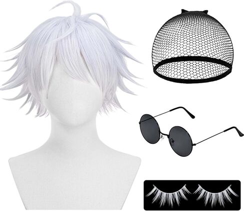 زي أنيمي أبيض مختلط الأرجواني مع نظارات أسود أبيض قصير ورموش زائفة للباس الهالوين in Kuwait
