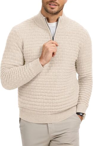RQP Mens Quarter Zip Pullover Sweaters Relaxed Fit Knit Texture Sweater with Ribbing Edge in Saudi Arabia