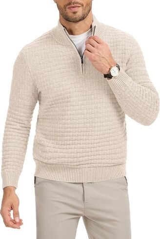 RQP Mens Quarter Zip Pullover Sweaters Relaxed Fit Knit Texture Sweater with Ribbing Edge in Saudi Arabia